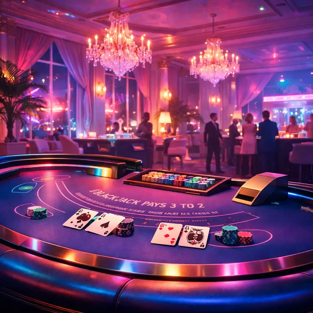 Table de blackjack rétro-futuriste lumineuse lors d'un événement