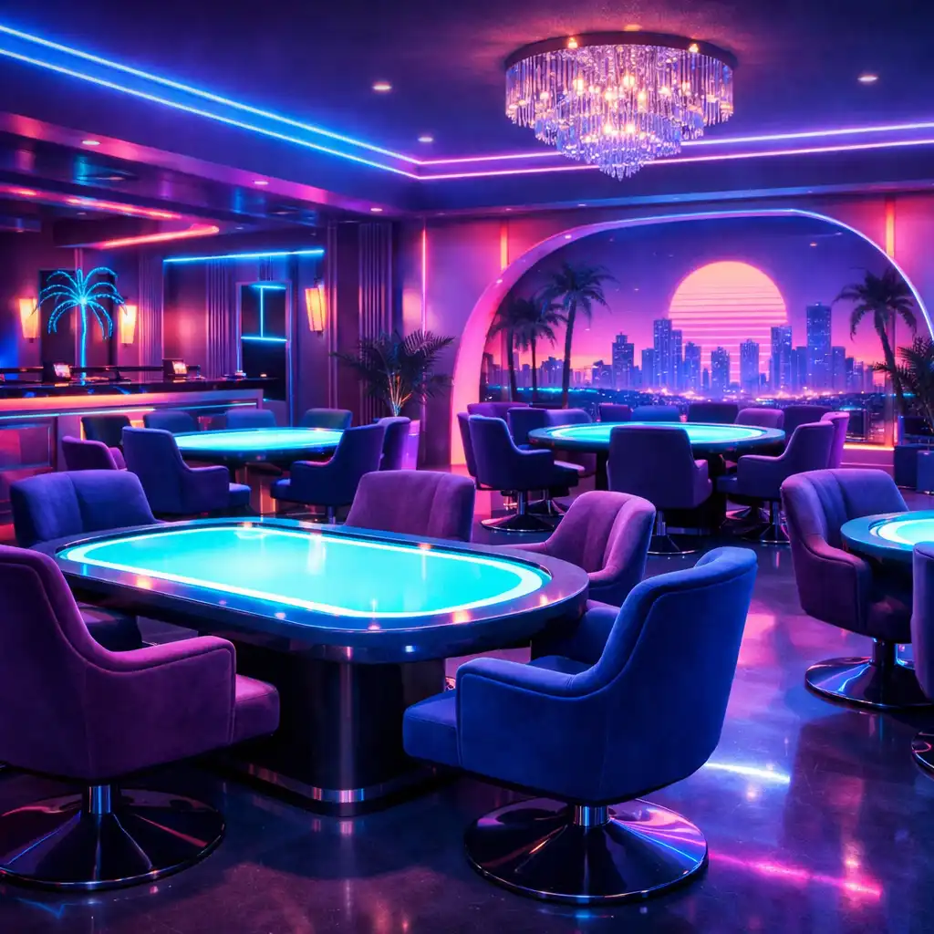 Installation immersive de soirée poker avec éclairage néon