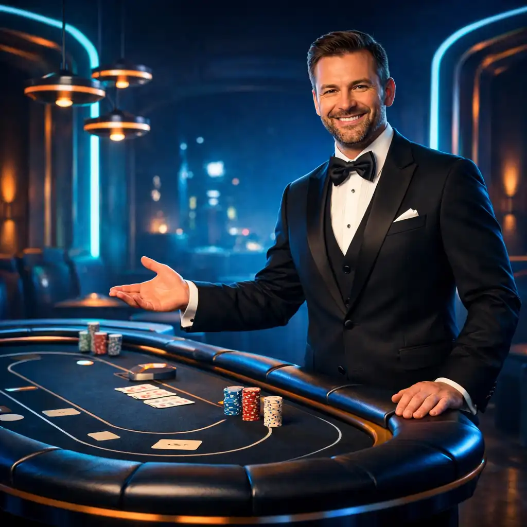 Hôte élégant animant une table de poker