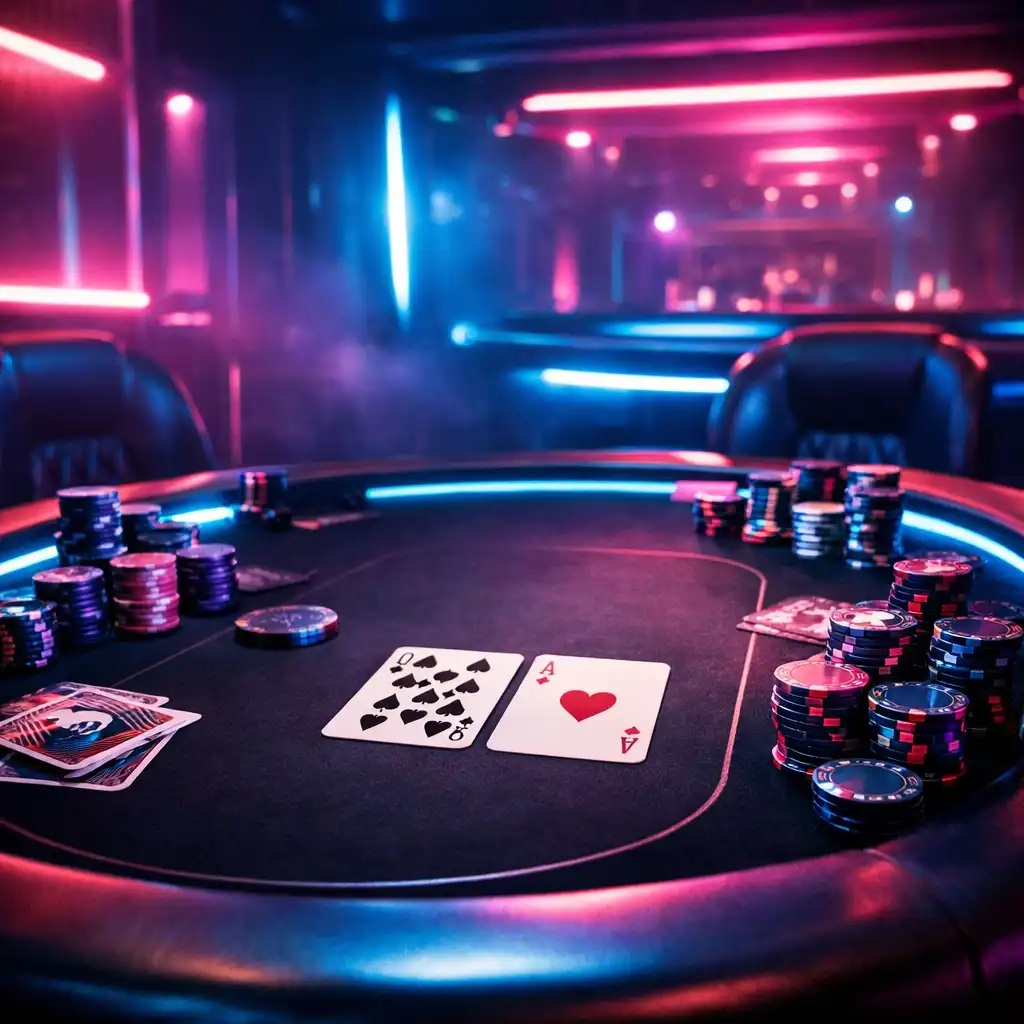 Table de poker élégante ambiance rétro-futuriste
