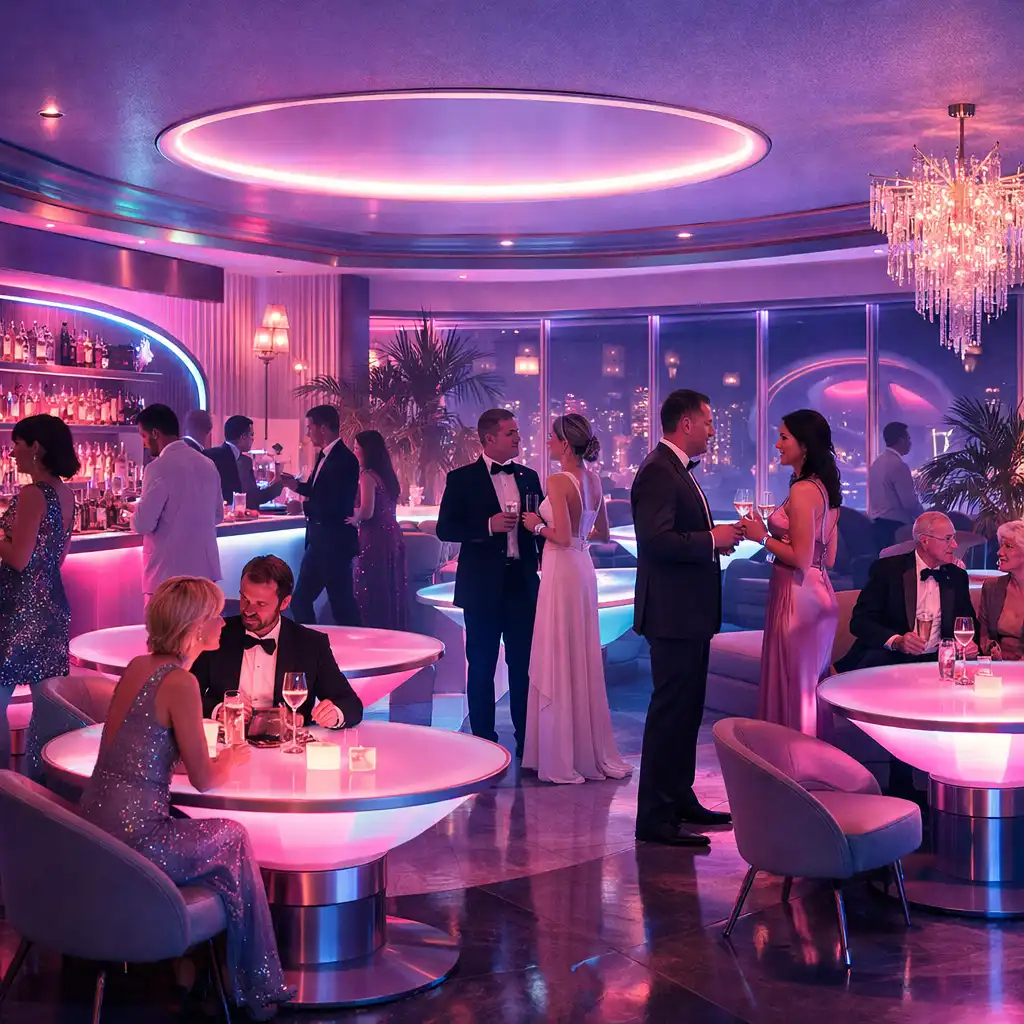 Ambiance rétro-futuriste pour réception privée élégante