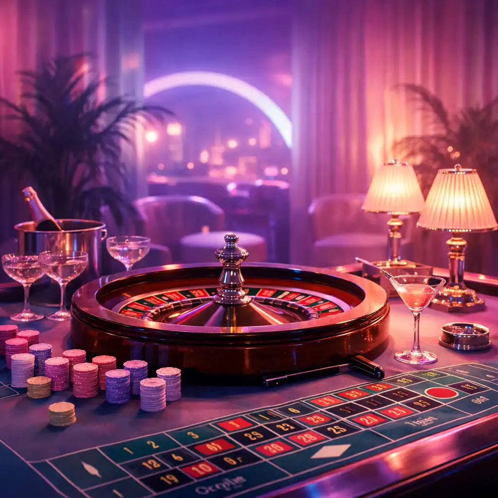 Table de roulette élégante avec ambiance lumineuse rétro-futuriste